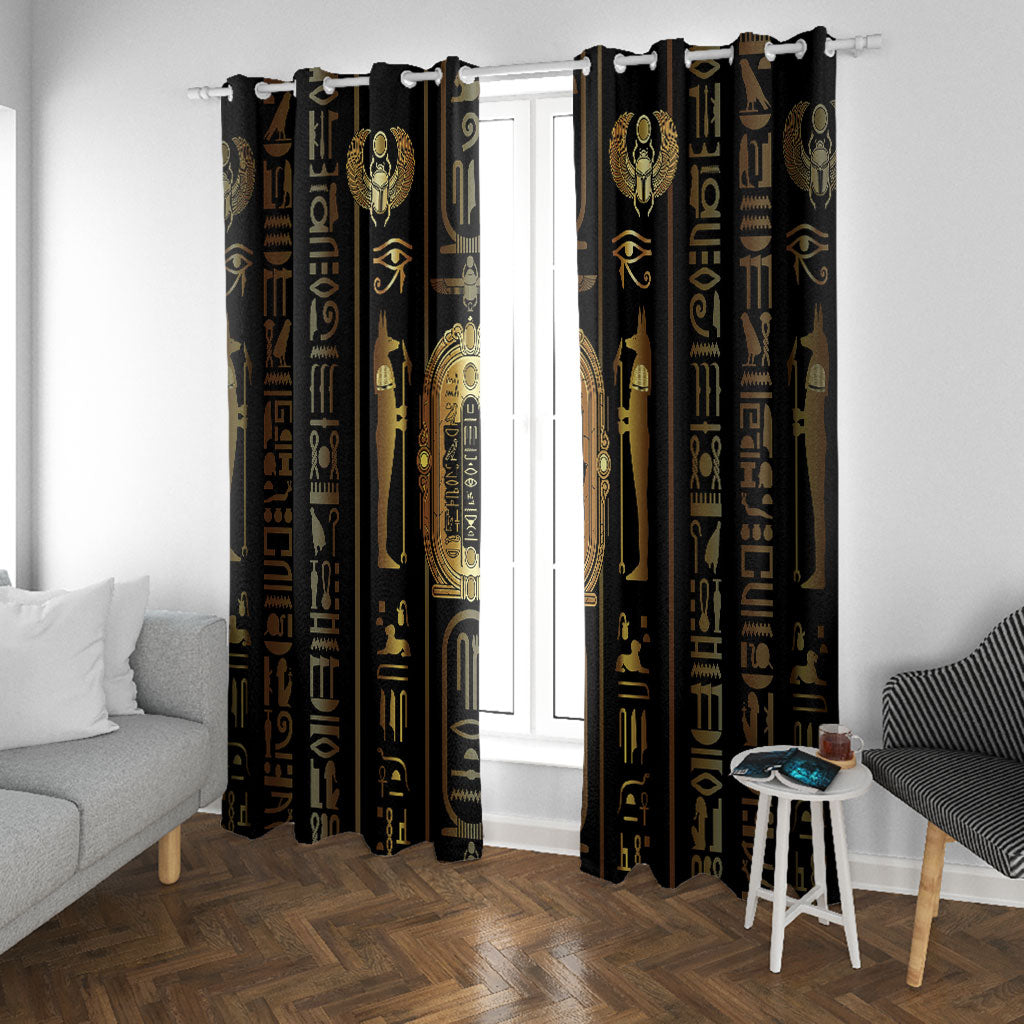 Egypt Cartouche Window Curtain Gold Pharaoh Hieroglyphics Patterns