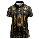 Egypt Cartouche Women Polo Shirt Gold Pharaoh Hieroglyphics Patterns