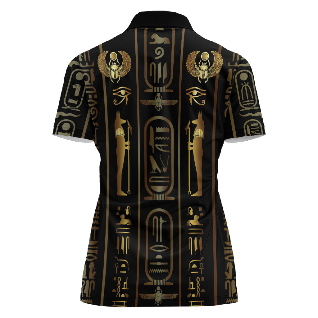 Egypt Cartouche Women Polo Shirt Gold Pharaoh Hieroglyphics Patterns