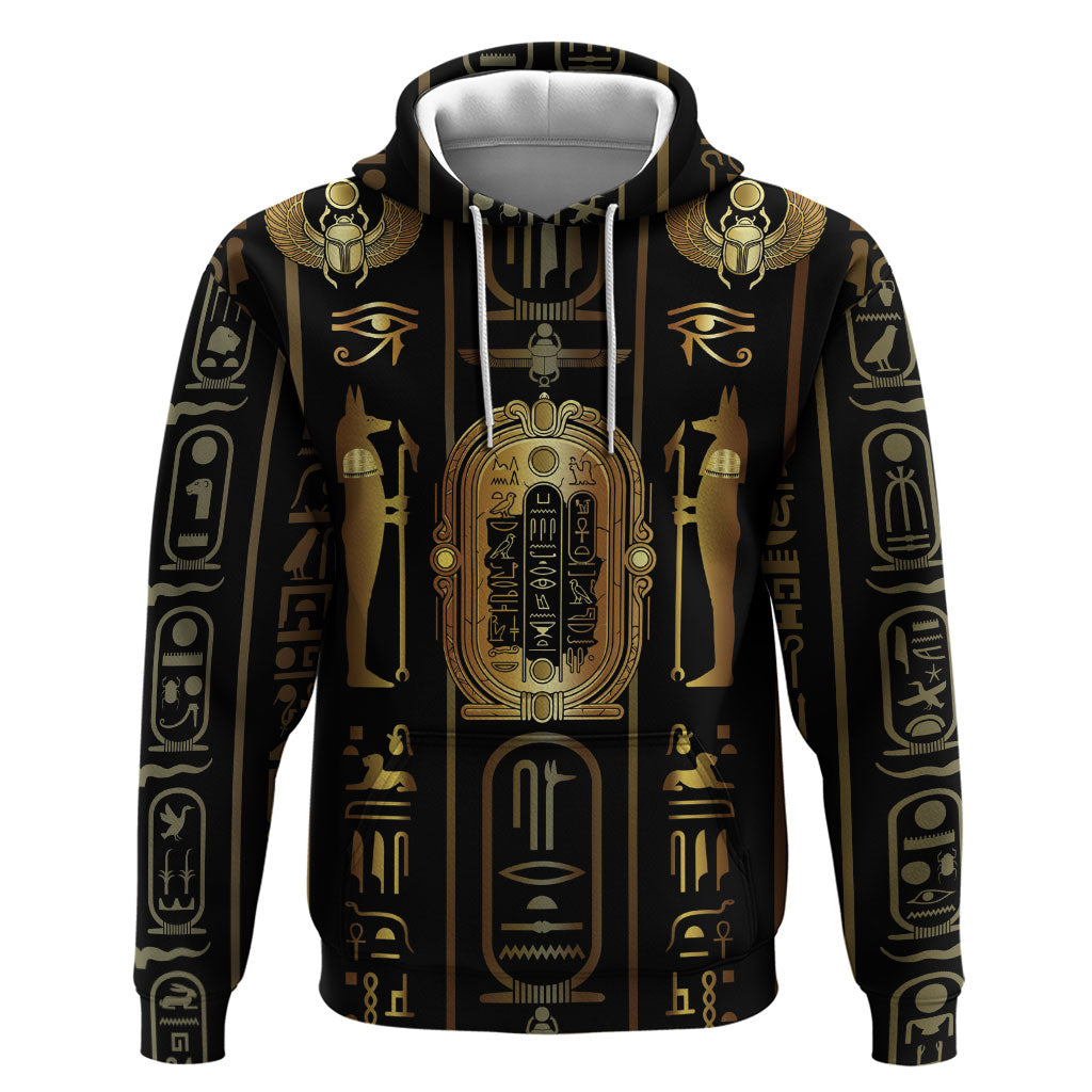 Egypt Cartouche Zip Hoodie Gold Pharaoh Hieroglyphics Patterns
