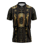 Egypt Cartouche Zipper Polo Shirt Gold Pharaoh Hieroglyphics Patterns