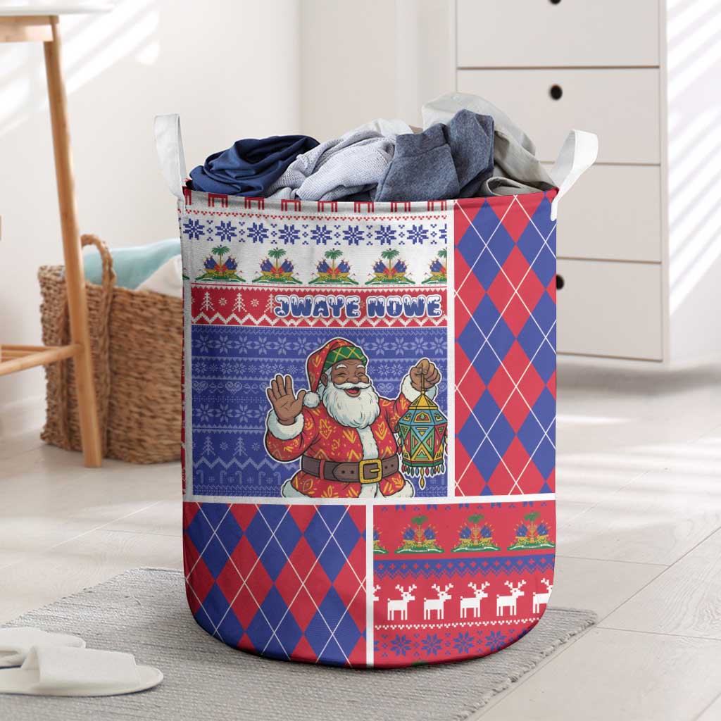 Haiti Christmas Laundry Basket Santa With Fanal Haitian Patchwork Style - African Pride
