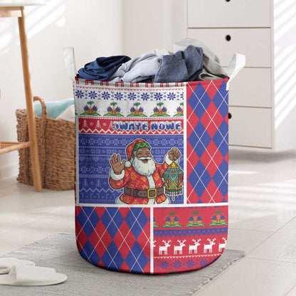 Haiti Christmas Laundry Basket Santa With Fanal Haitian Patchwork Style - African Pride