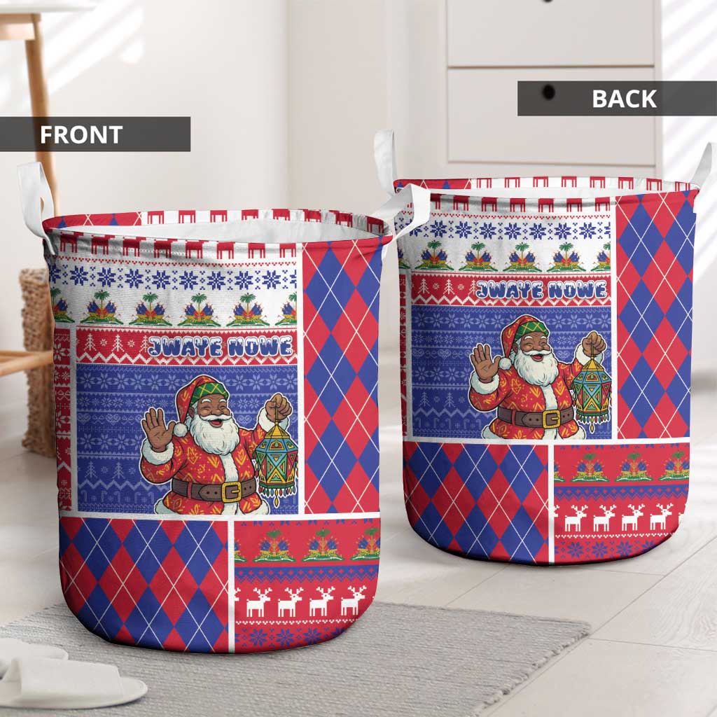 Haiti Christmas Laundry Basket Santa With Fanal Haitian Patchwork Style - African Pride