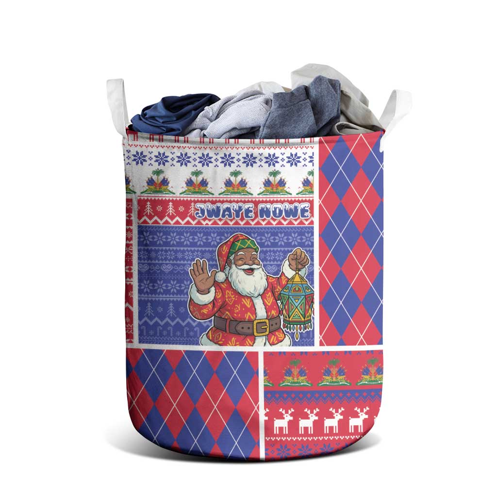 Haiti Christmas Laundry Basket Santa With Fanal Haitian Patchwork Style - African Pride