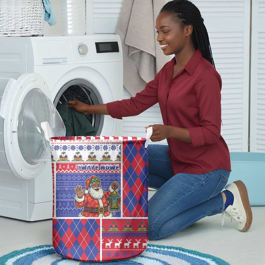 Haiti Christmas Laundry Basket Santa With Fanal Haitian Patchwork Style - African Pride