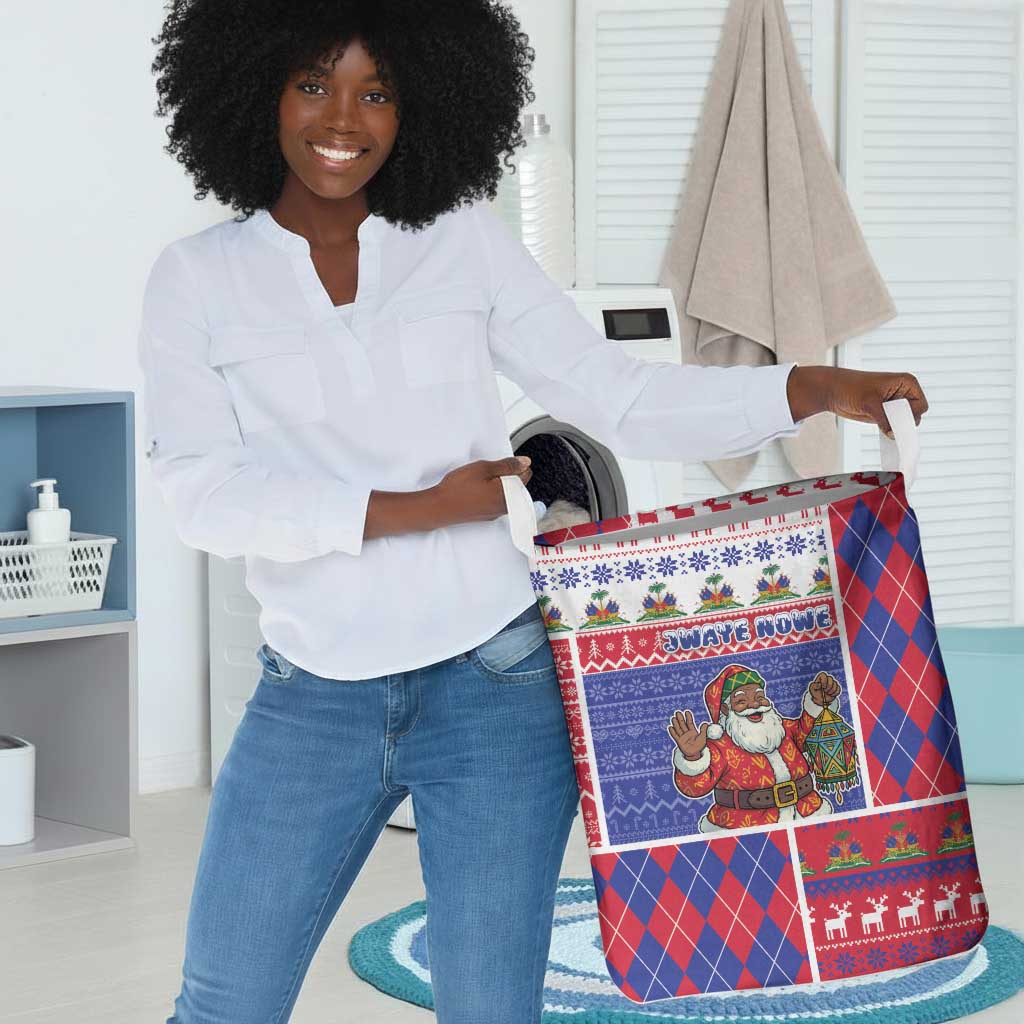 Haiti Christmas Laundry Basket Santa With Fanal Haitian Patchwork Style - African Pride