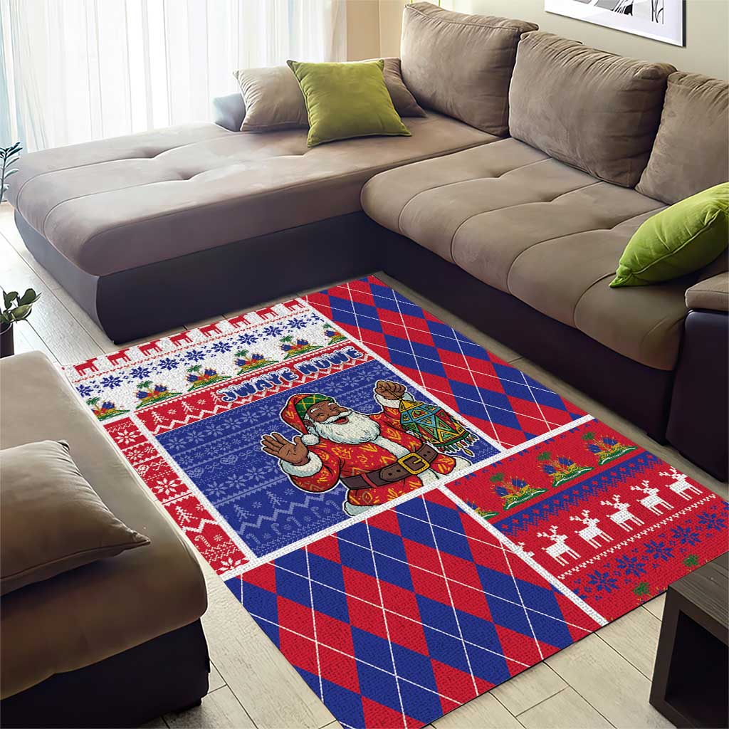 Haiti Christmas Area Rug Santa With Fanal Haitian Patchwork Style - African Pride