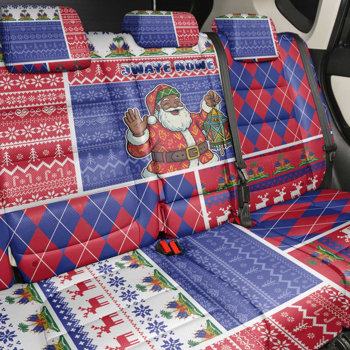 Haiti Christmas Back Car Seat Cover Santa With Fanal Haitian Patchwork Style - African Pride
