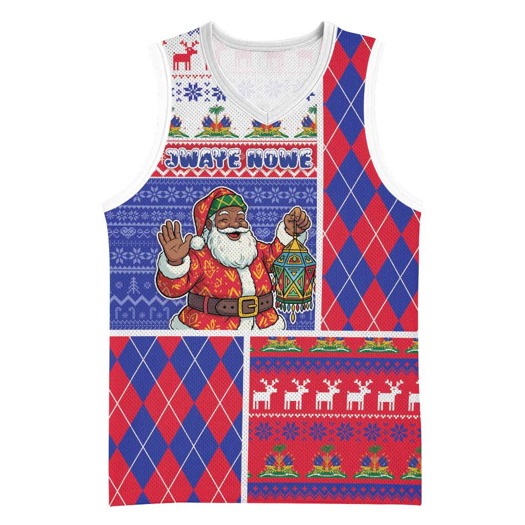 Haiti Christmas Basketball Jersey Santa With Fanal Haitian Patchwork Style - African Pride