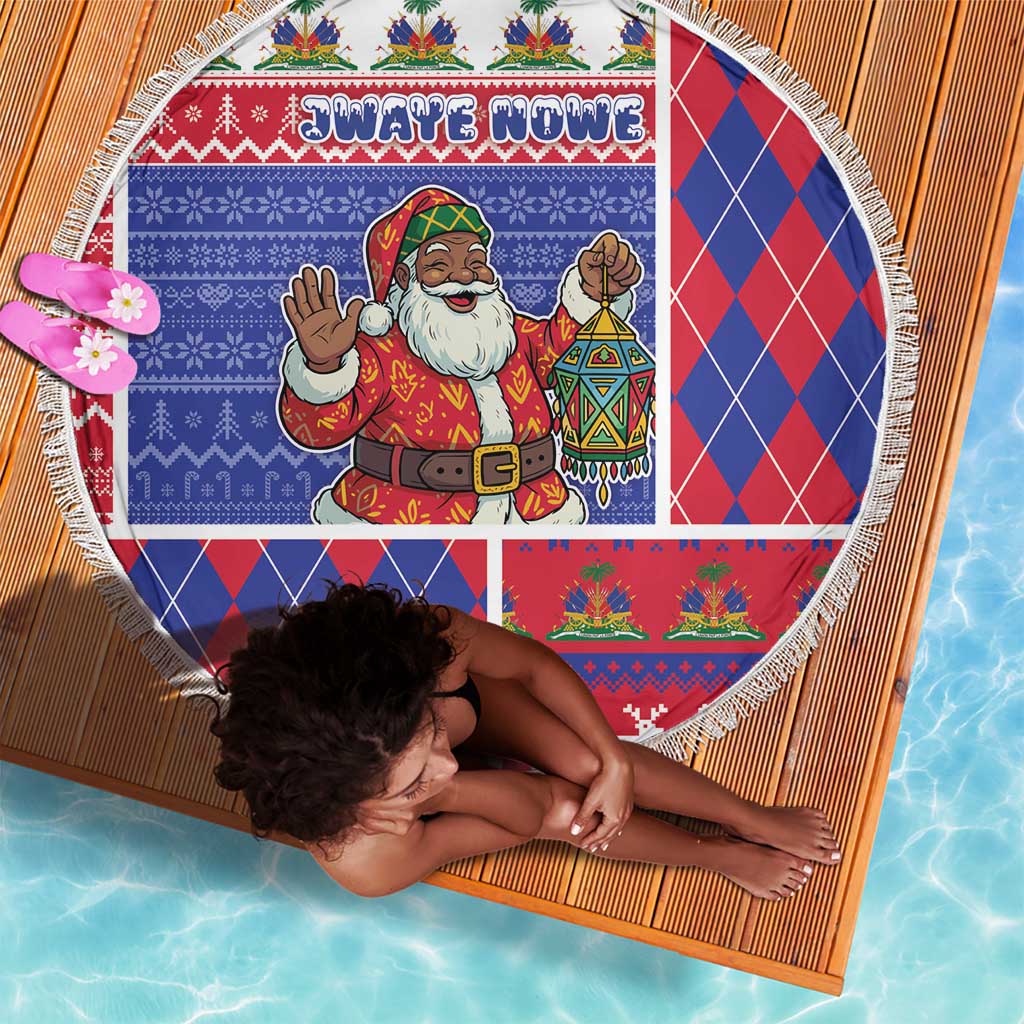 Haiti Christmas Beach Blanket Santa With Fanal Haitian Patchwork Style - African Pride