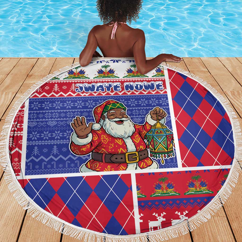 Haiti Christmas Beach Blanket Santa With Fanal Haitian Patchwork Style - African Pride
