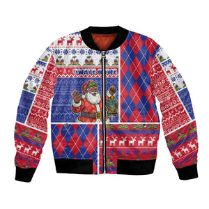 Haiti Christmas Bomber Jacket Santa With Fanal Haitian Patchwork Style - African Pride