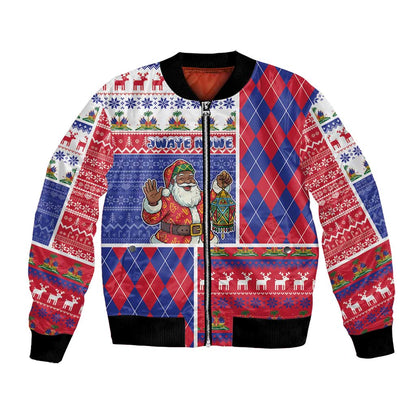 Haiti Christmas Bomber Jacket Santa With Fanal Haitian Patchwork Style - African Pride