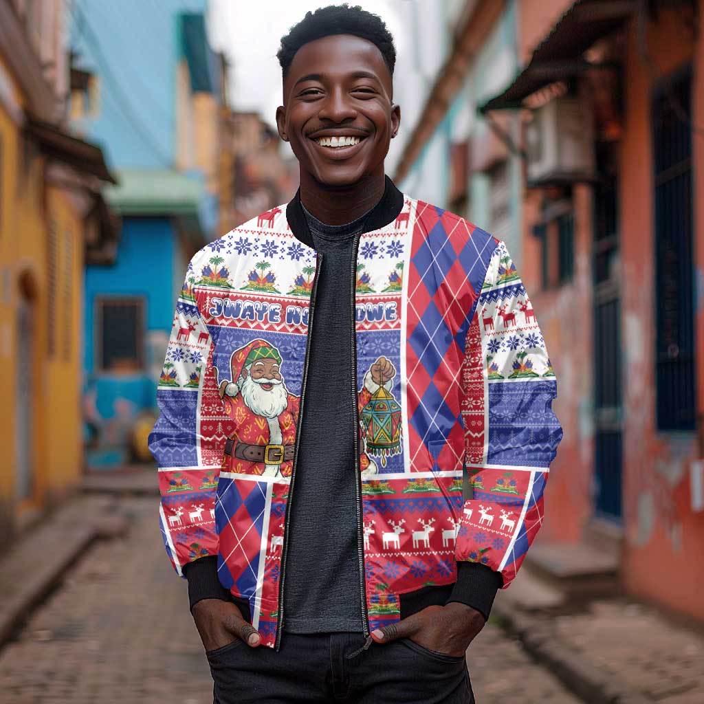 Haiti Christmas Bomber Jacket Santa With Fanal Haitian Patchwork Style - African Pride