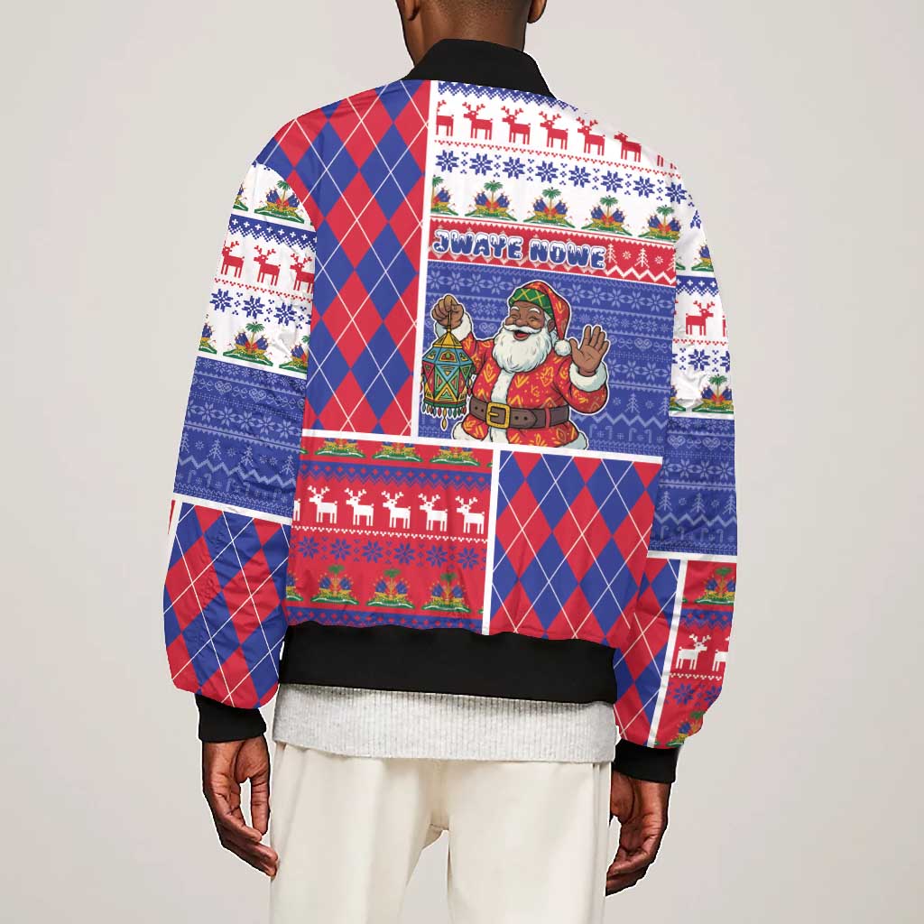 Haiti Christmas Bomber Jacket Santa With Fanal Haitian Patchwork Style - African Pride
