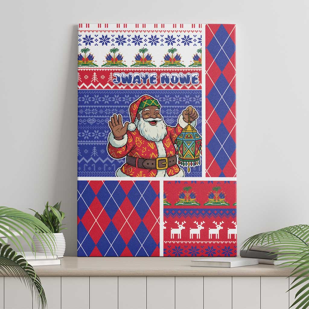 Haiti Christmas Canvas Wall Art Santa With Fanal Haitian Patchwork Style - African Pride