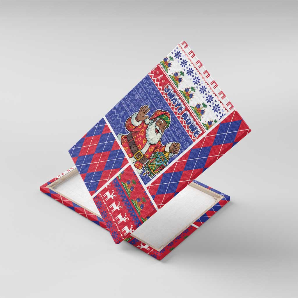 Haiti Christmas Canvas Wall Art Santa With Fanal Haitian Patchwork Style - African Pride