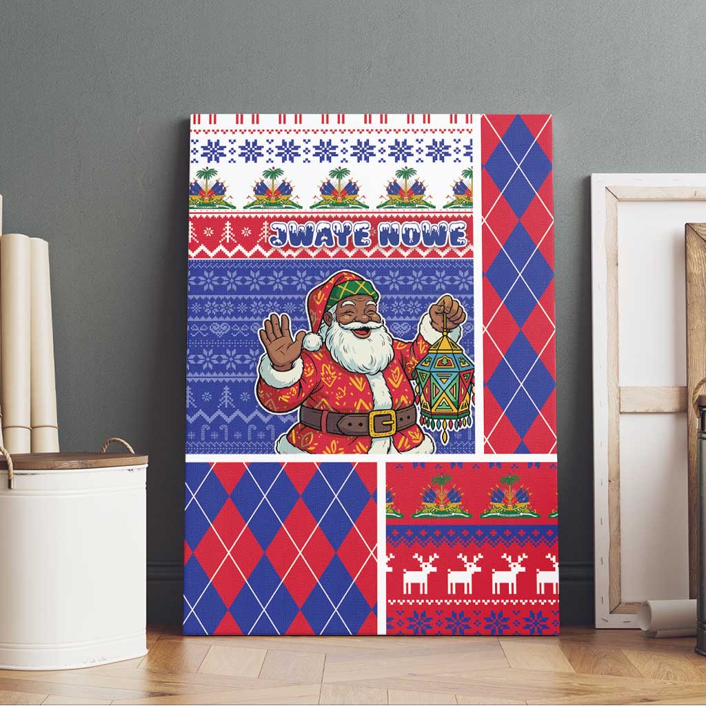 Haiti Christmas Canvas Wall Art Santa With Fanal Haitian Patchwork Style - African Pride