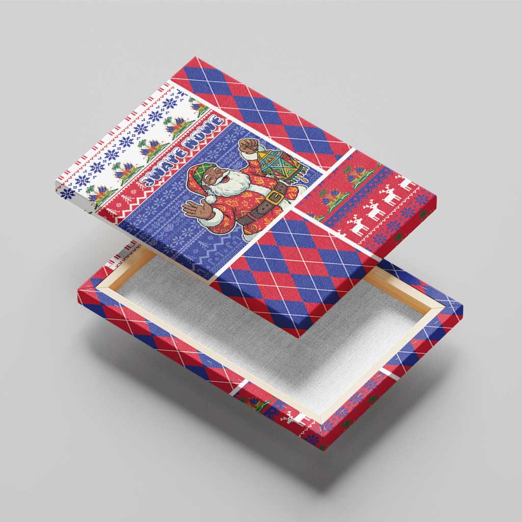 Haiti Christmas Canvas Wall Art Santa With Fanal Haitian Patchwork Style - African Pride