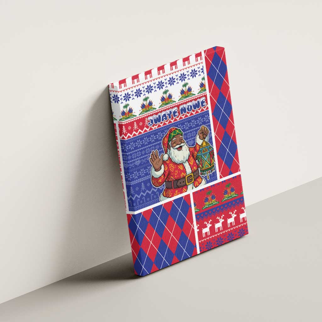Haiti Christmas Canvas Wall Art Santa With Fanal Haitian Patchwork Style - African Pride