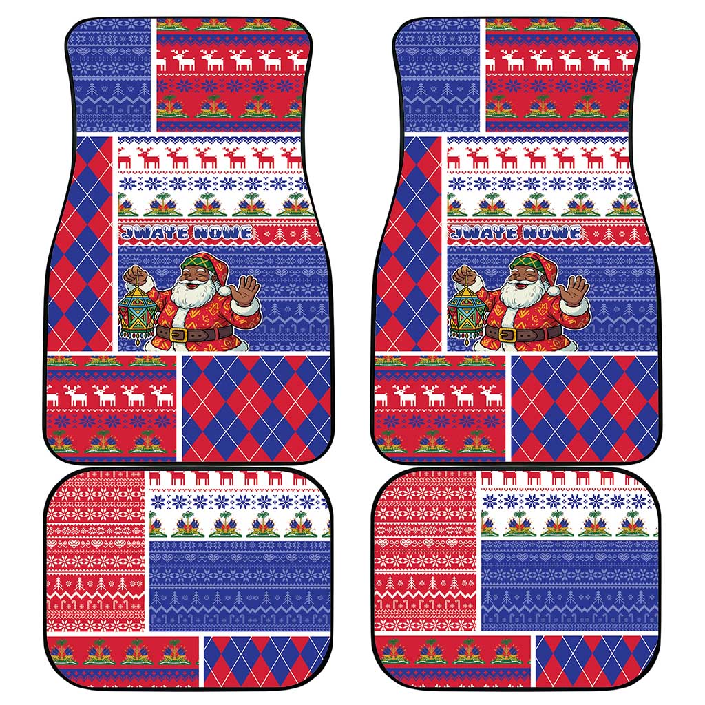 Haiti Christmas Car Mats Santa With Fanal Haitian Patchwork Style - African Pride