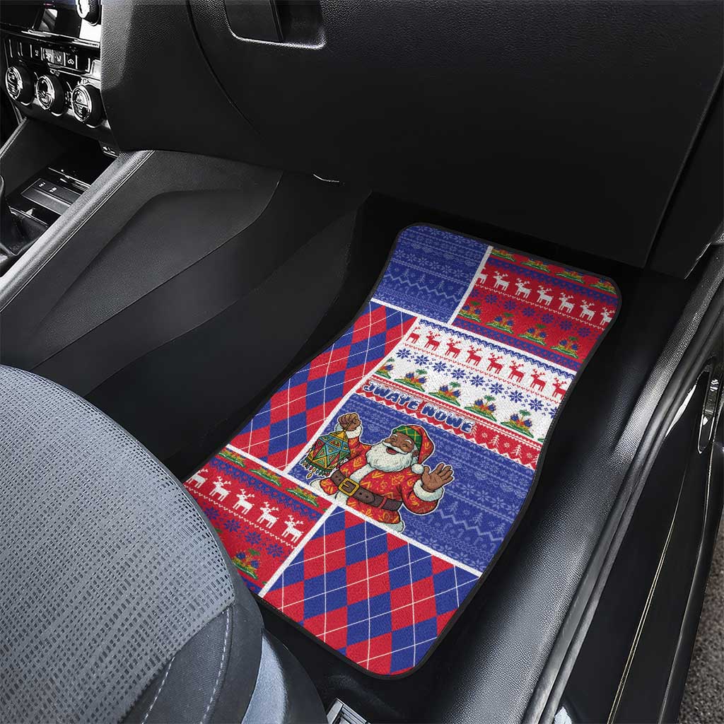 Haiti Christmas Car Mats Santa With Fanal Haitian Patchwork Style - African Pride