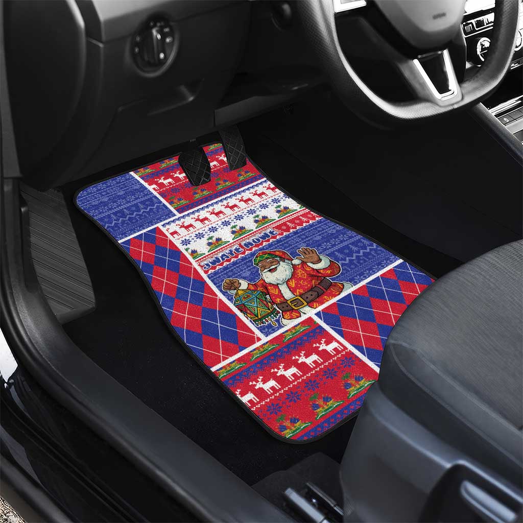 Haiti Christmas Car Mats Santa With Fanal Haitian Patchwork Style - African Pride