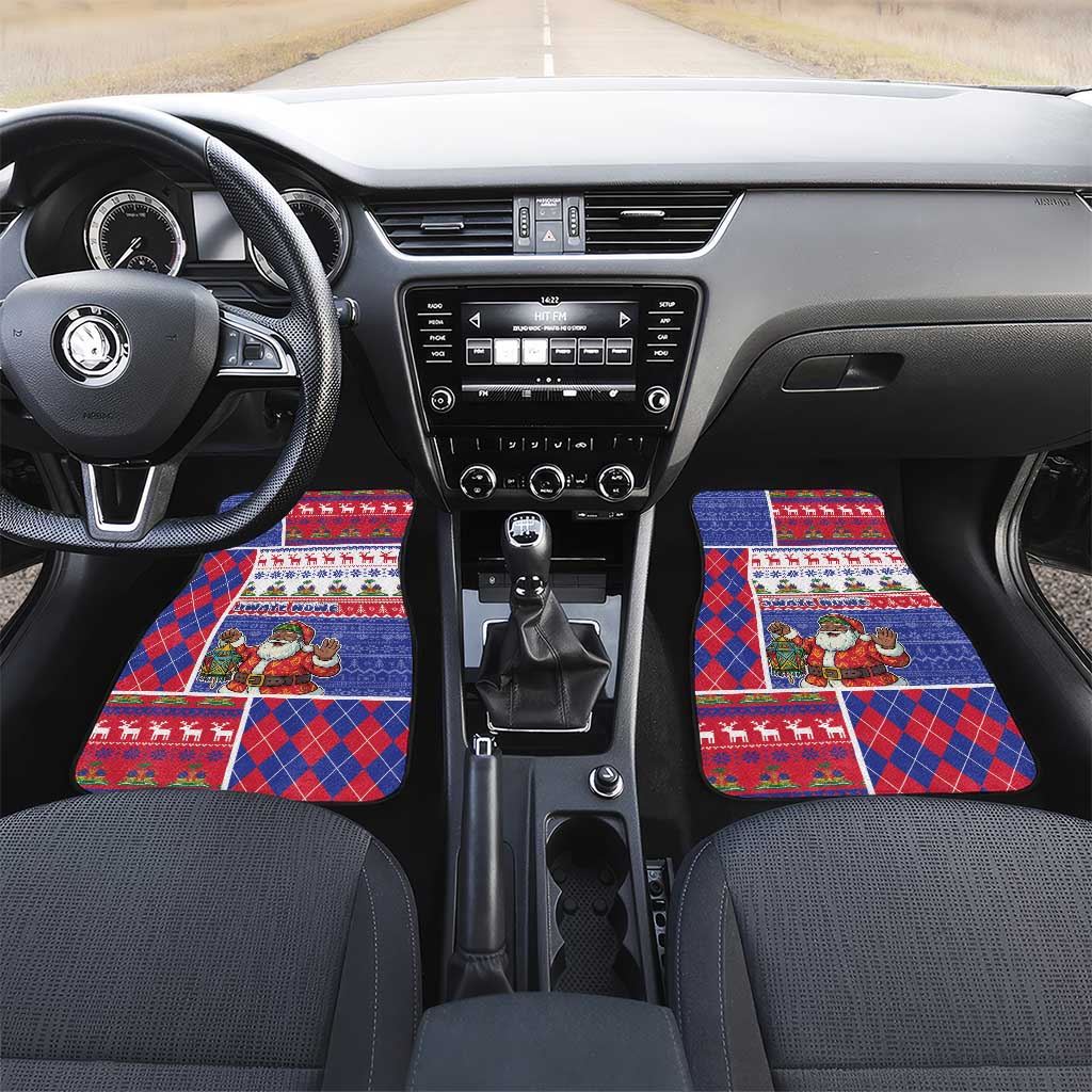 Haiti Christmas Car Mats Santa With Fanal Haitian Patchwork Style - African Pride