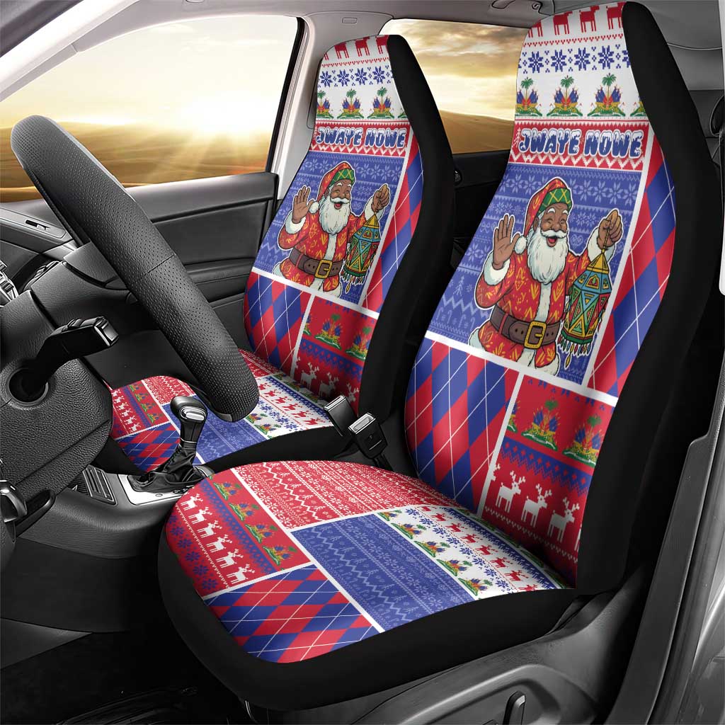 Haiti Christmas Car Seat Cover Santa With Fanal Haitian Patchwork Style - African Pride