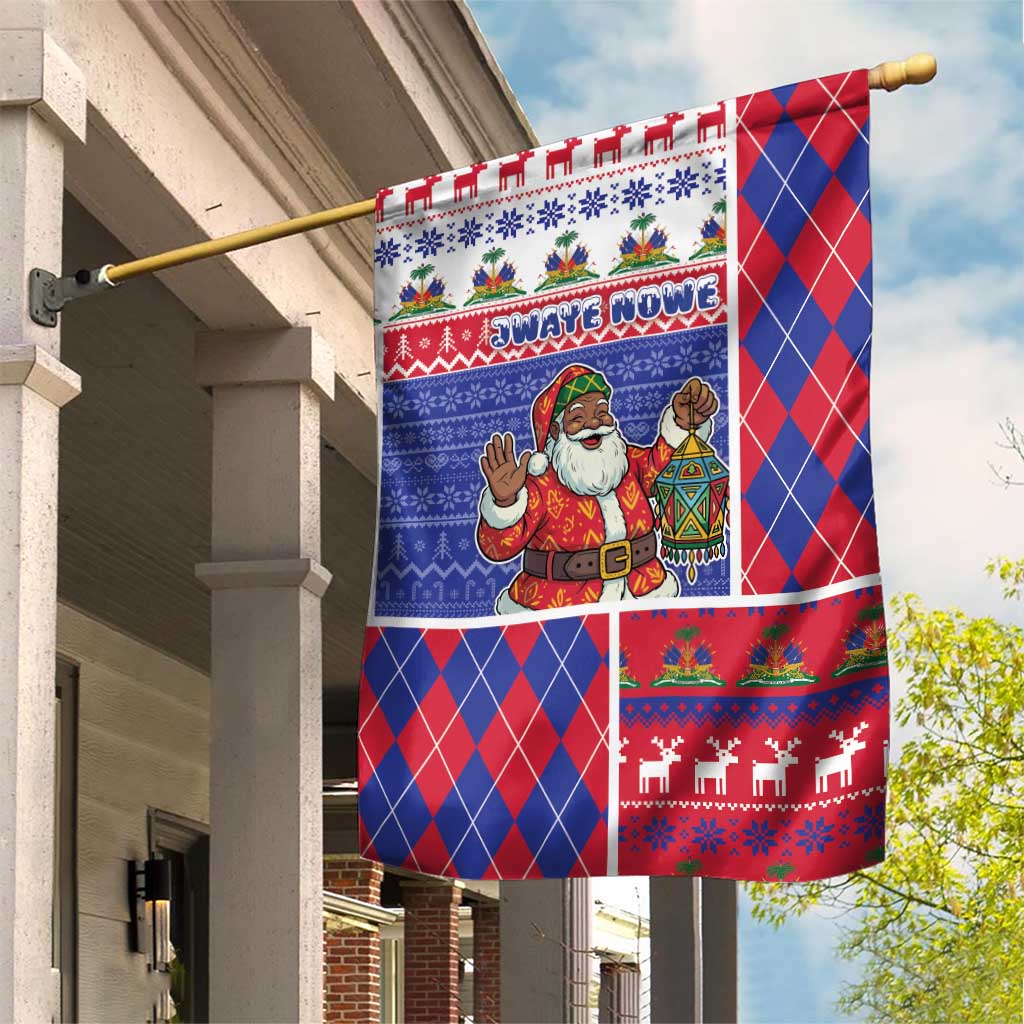 Haiti Christmas Garden Flag Santa With Fanal Haitian Patchwork Style - African Pride