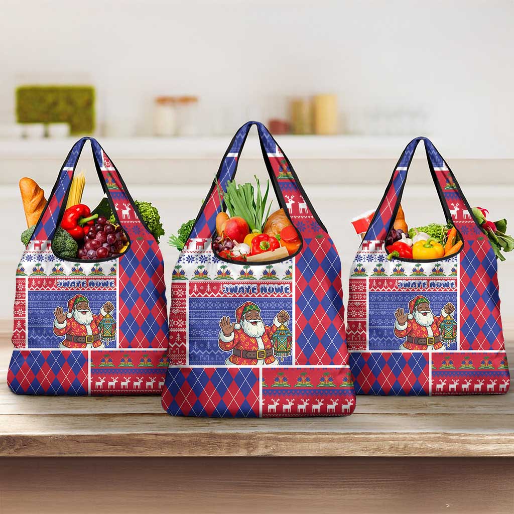 Haiti Christmas Grocery Bag Santa With Fanal Haitian Patchwork Style - African Pride