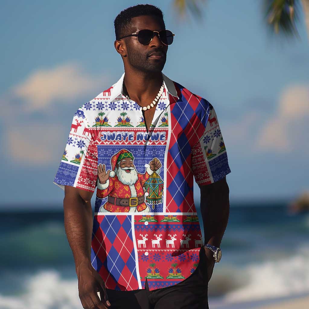 Haiti Christmas Hawaiian Shirt Santa With Fanal Haitian Patchwork Style DT05