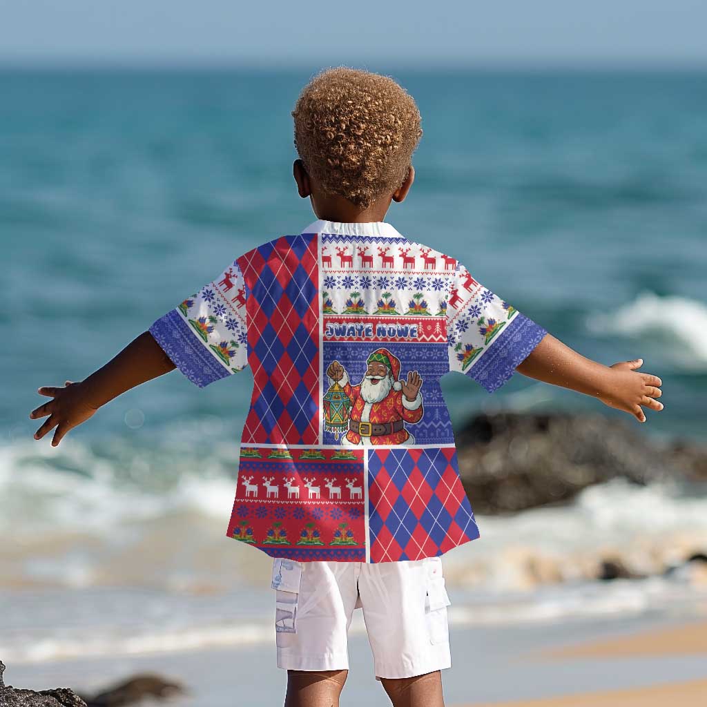 Haiti Christmas Kid Hawaiian Shirt Santa With Fanal Haitian Patchwork Style DT05
