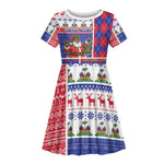Haiti Christmas Kid Short Sleeve Dress Santa With Fanal Haitian Patchwork Style DT05