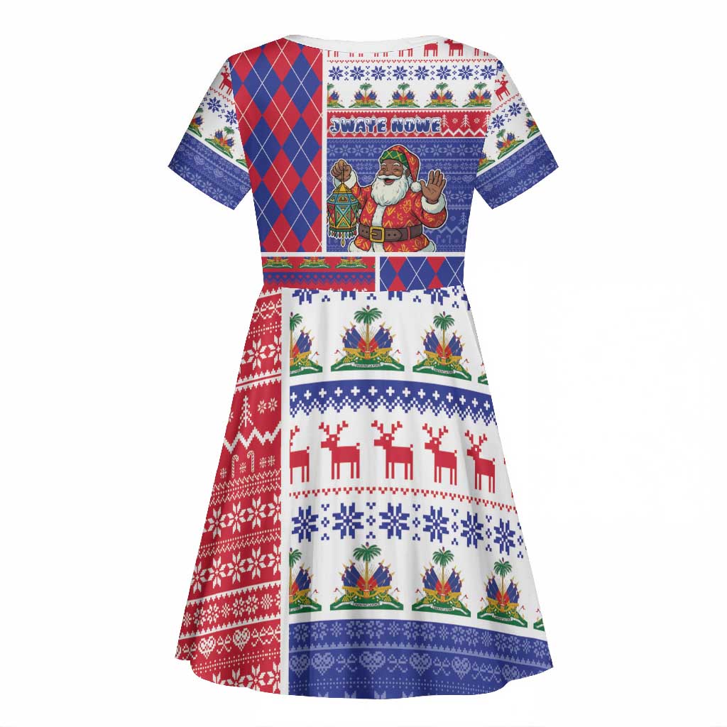 Haiti Christmas Kid Short Sleeve Dress Santa With Fanal Haitian Patchwork Style DT05