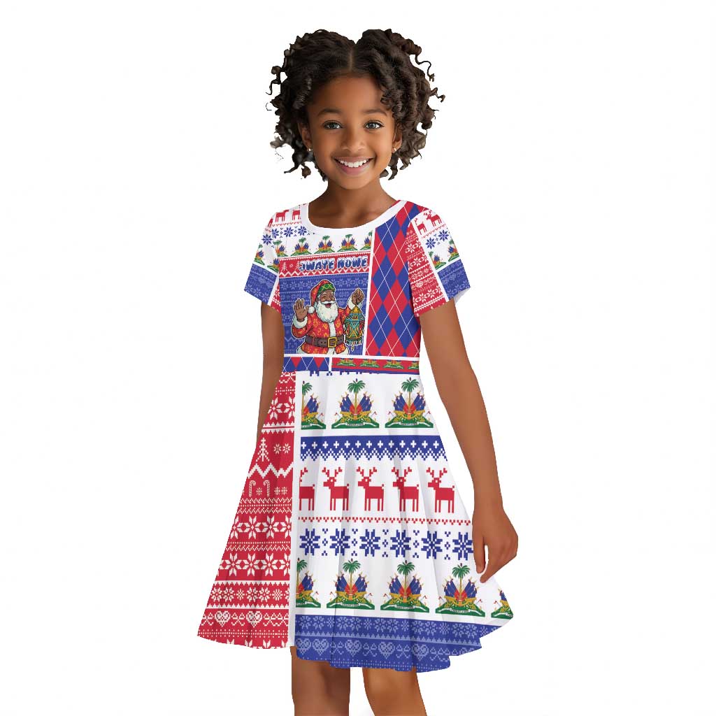 Haiti Christmas Kid Short Sleeve Dress Santa With Fanal Haitian Patchwork Style DT05
