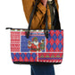 Haiti Christmas Leather Tote Bag Santa With Fanal Haitian Patchwork Style - African Pride