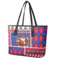 Haiti Christmas Leather Tote Bag Santa With Fanal Haitian Patchwork Style - African Pride