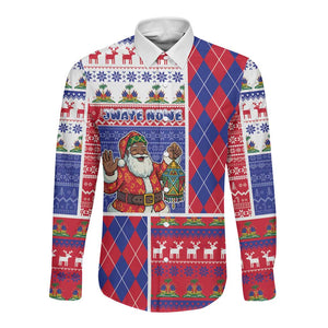 Haiti Christmas Long Sleeve Button Shirt Santa With Fanal Haitian Patchwork Style - African Pride