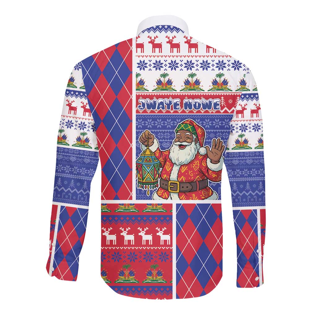 Haiti Christmas Long Sleeve Button Shirt Santa With Fanal Haitian Patchwork Style - African Pride
