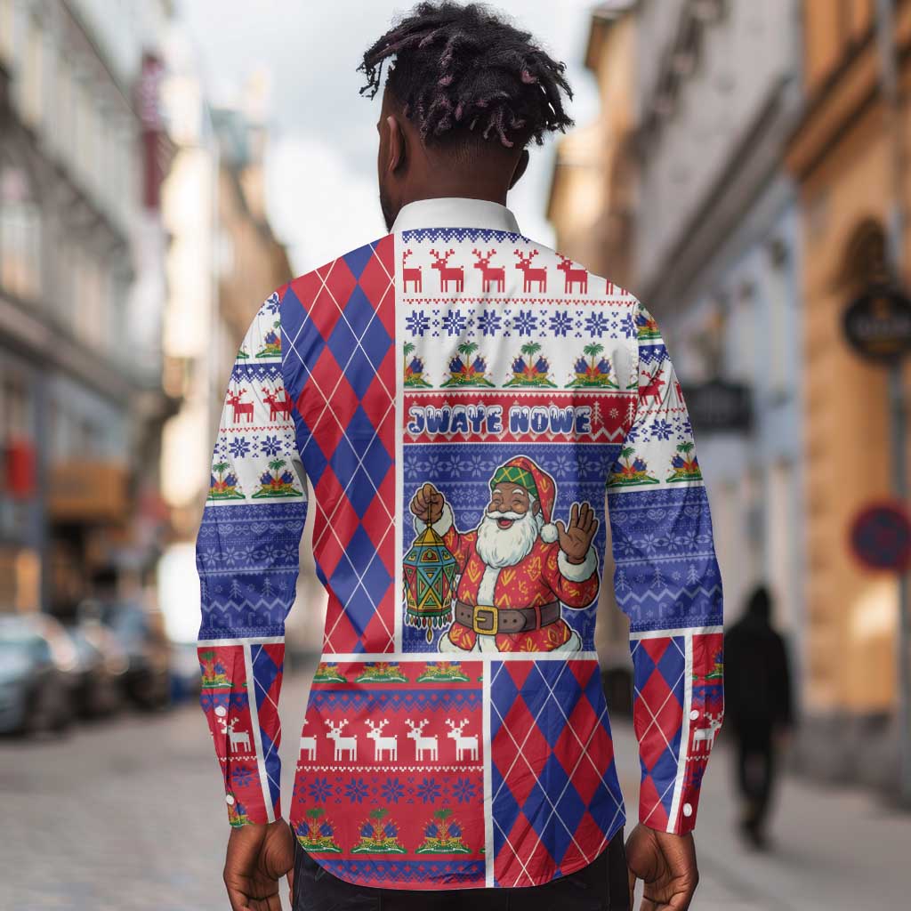 Haiti Christmas Long Sleeve Button Shirt Santa With Fanal Haitian Patchwork Style - African Pride