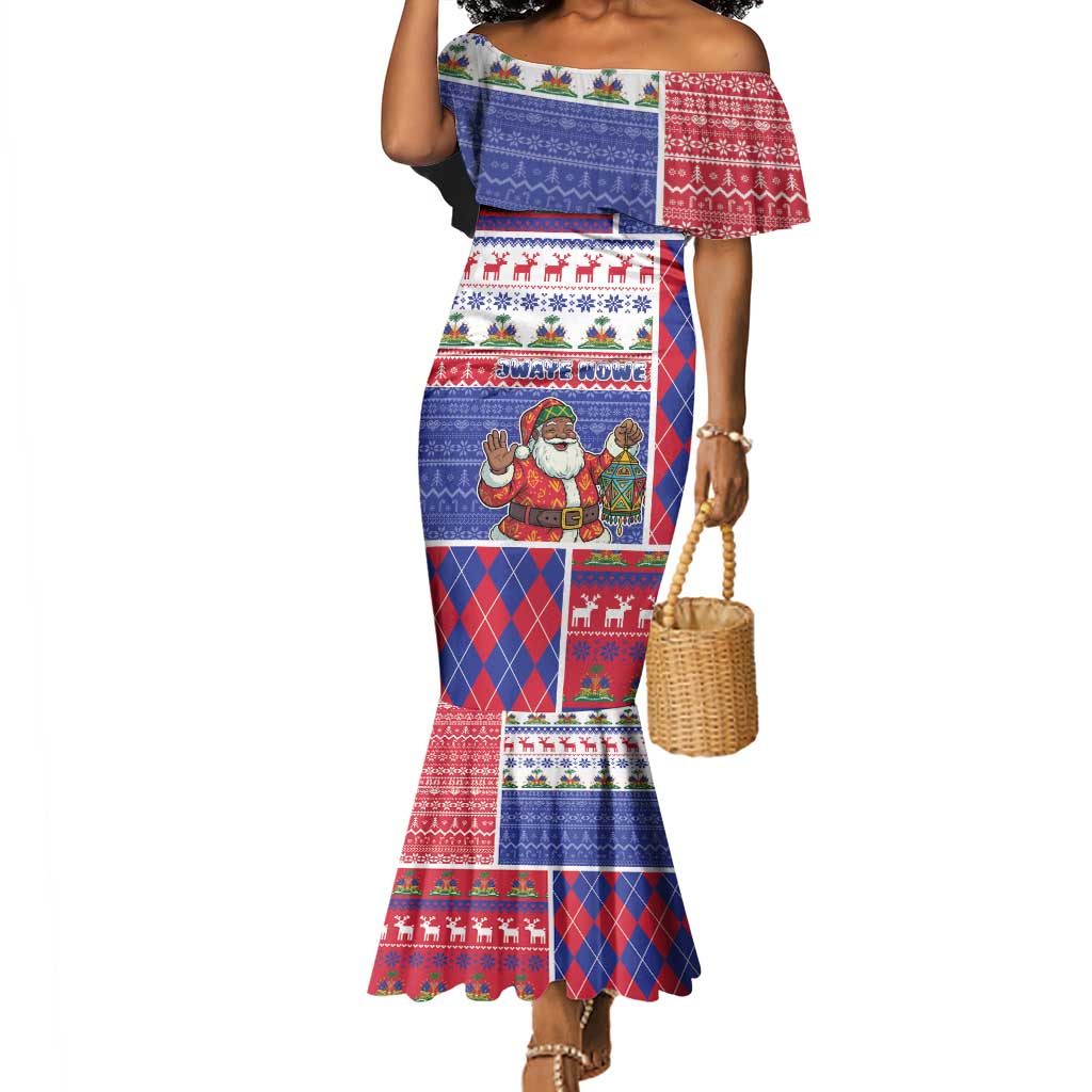 Haiti Christmas Mermaid Dress Santa With Fanal Haitian Patchwork Style DT05
