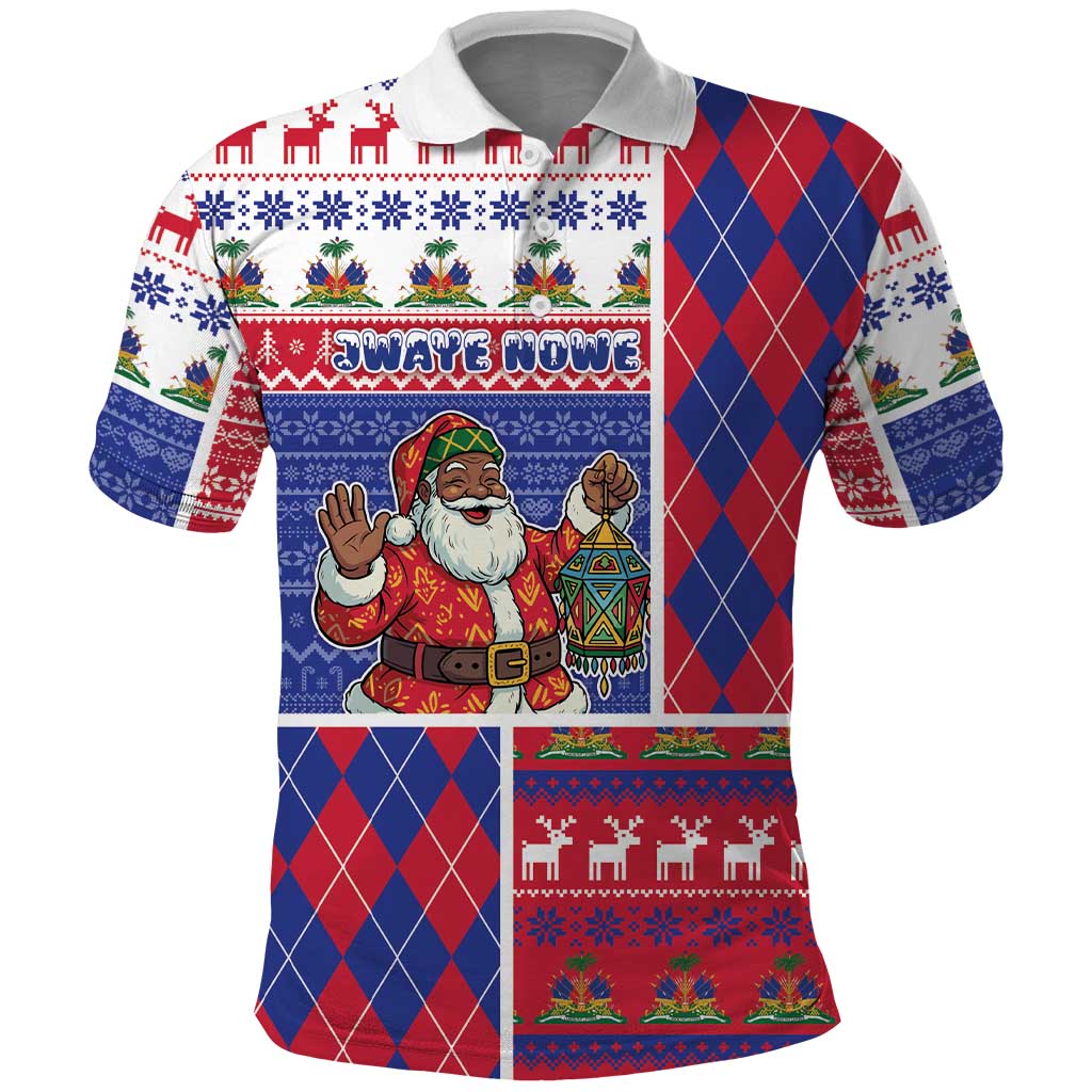 Haiti Christmas Polo Shirt Santa With Fanal Haitian Patchwork Style DT05