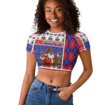 Haiti Christmas Raglan Cropped T shirt Santa With Fanal Haitian Patchwork Style DT05