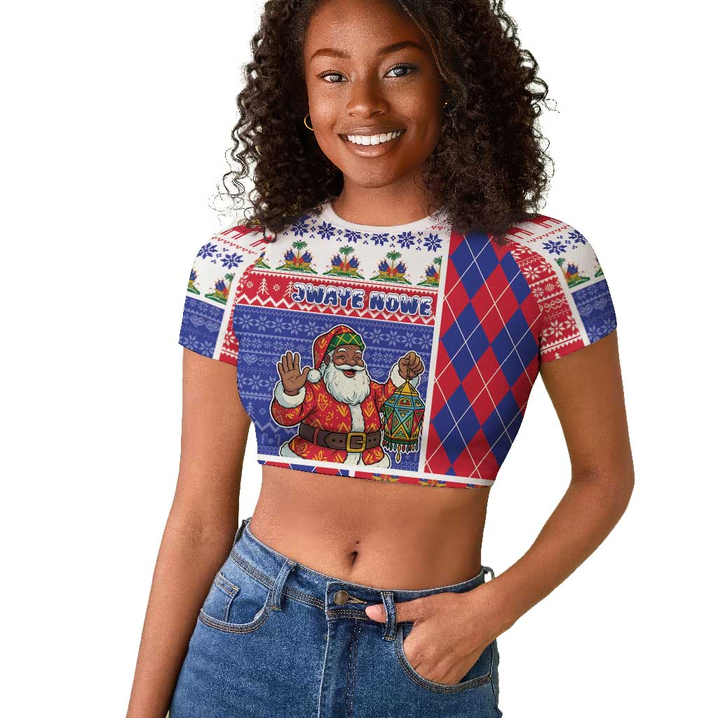Haiti Christmas Raglan Cropped T shirt Santa With Fanal Haitian Patchwork Style DT05