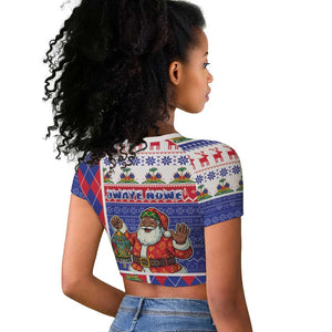 Haiti Christmas Raglan Cropped T shirt Santa With Fanal Haitian Patchwork Style DT05