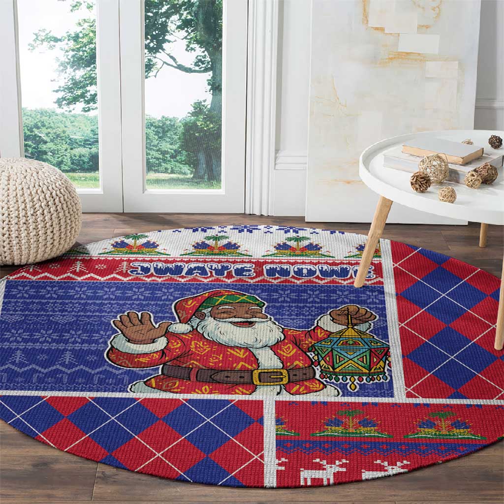 Haiti Christmas Round Carpet Santa With Fanal Haitian Patchwork Style - African Pride