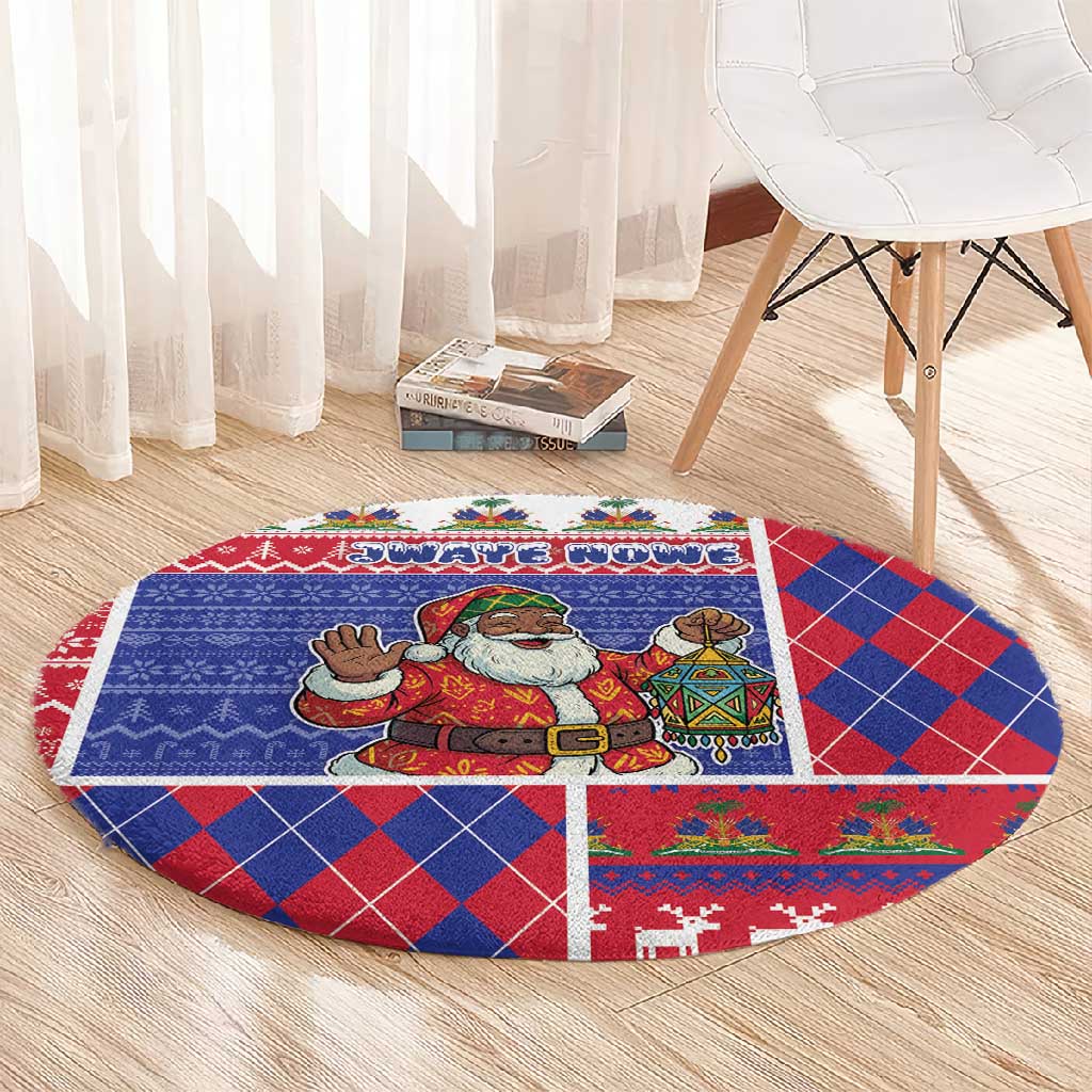 Haiti Christmas Round Carpet Santa With Fanal Haitian Patchwork Style - African Pride