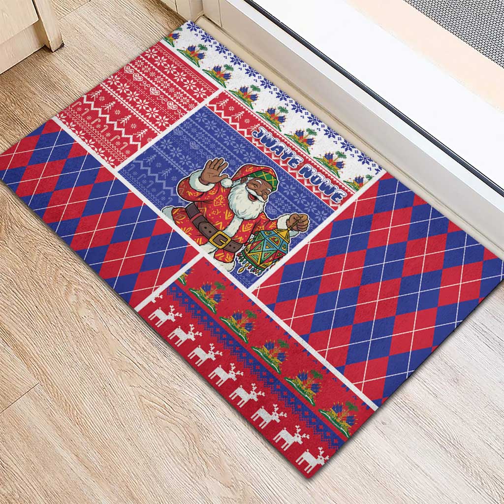 Haiti Christmas Rubber Doormat Santa With Fanal Haitian Patchwork Style - African Pride
